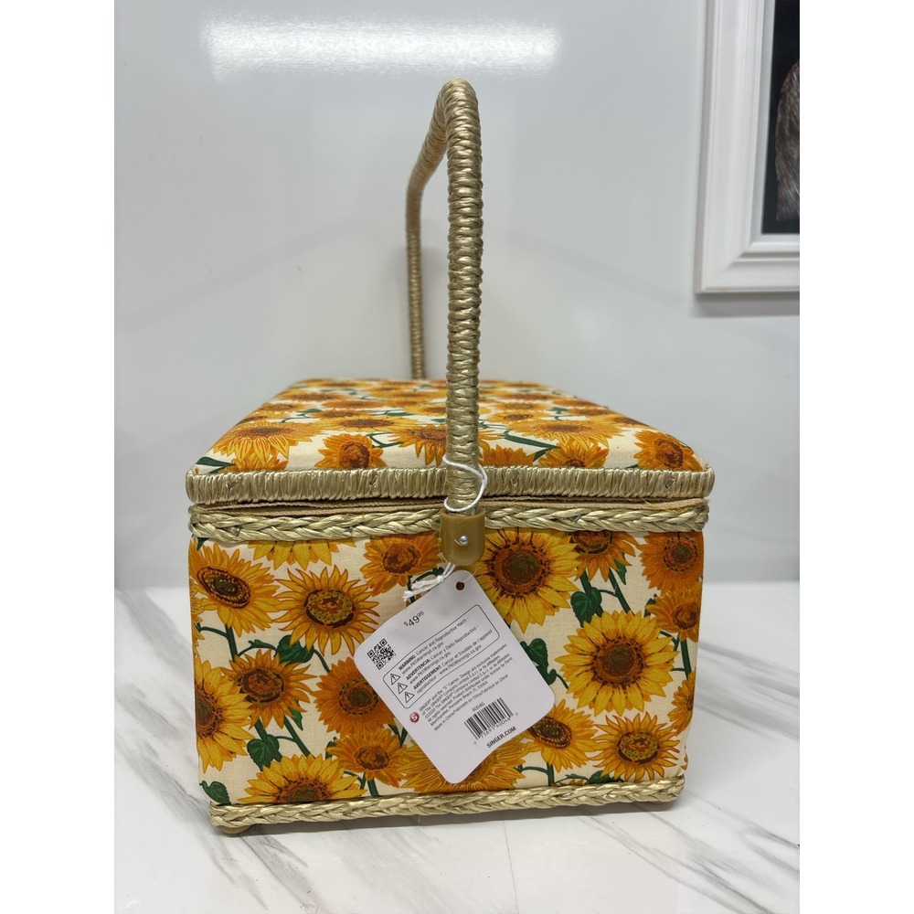 Singer Large Sew 'n Stow Sunflower Print Sewing Basket Box NWT 11" x 6.5" x 8" - Picture 2 of 15